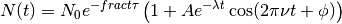 N(t)=N_0e^{-frac{t}{\tau}}\left(1+Ae^{-\lambda t}\cos(2\pi\nu t + \phi)\right)