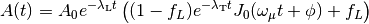 A(t)= A_0e^{-\lambda_\text{L}t}\left( (1-f_L)e^{-\lambda_\text{T}t}J_0(\omega_\mu t + \phi) + f_L\right)