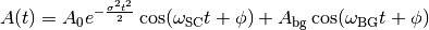 A(t)=A_0e^{-\frac{\sigma^2t^2}{2}}\cos(\omega_\text{SC}t+\phi) + A_\text{bg}\cos(\omega_\text{BG}t+\phi)