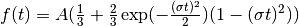 {f(t)=A(\frac{1}{3}+\frac{2}{3}\exp(-\frac{(\sigma t)^2}{2})(1-(\sigma t)^2))}