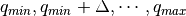 q_{min}, q_{min}+\Delta, \cdots, q_{max}