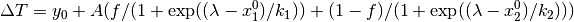 \Delta T = y_0 + A ( f/(1+\exp((\lambda-x^0_1)/k_1)) + (1-f)/(1+\exp((\lambda-x^0_2)/k_2)) )