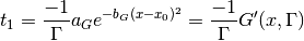 t_1 = \frac{-1}{\Gamma} a_G e^{-b_G(x-x_0)^2} = \frac{-1}{\Gamma} G'(x, \Gamma)