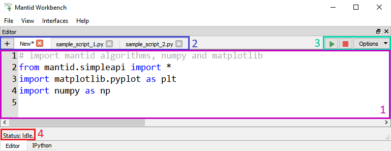 A view of the MantidWorkbench script window
