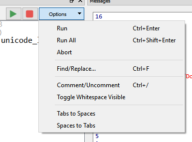 A view of the MantidWorkbench script options.