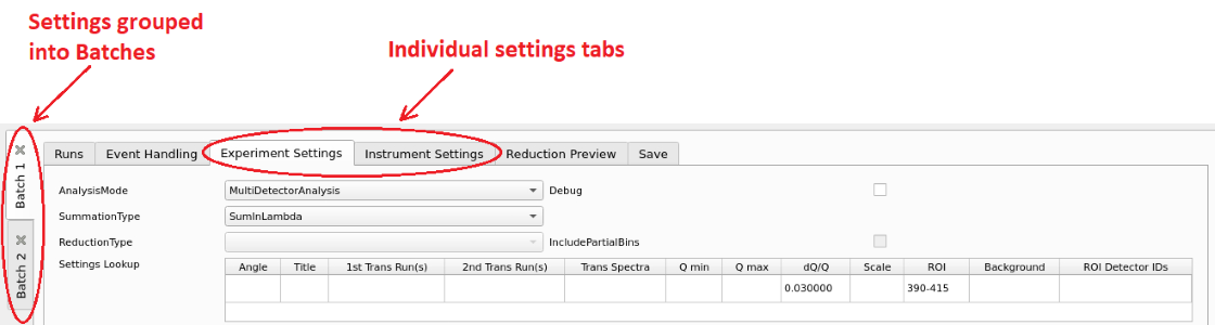Batch tabs on the ISIS Reflectometry interface