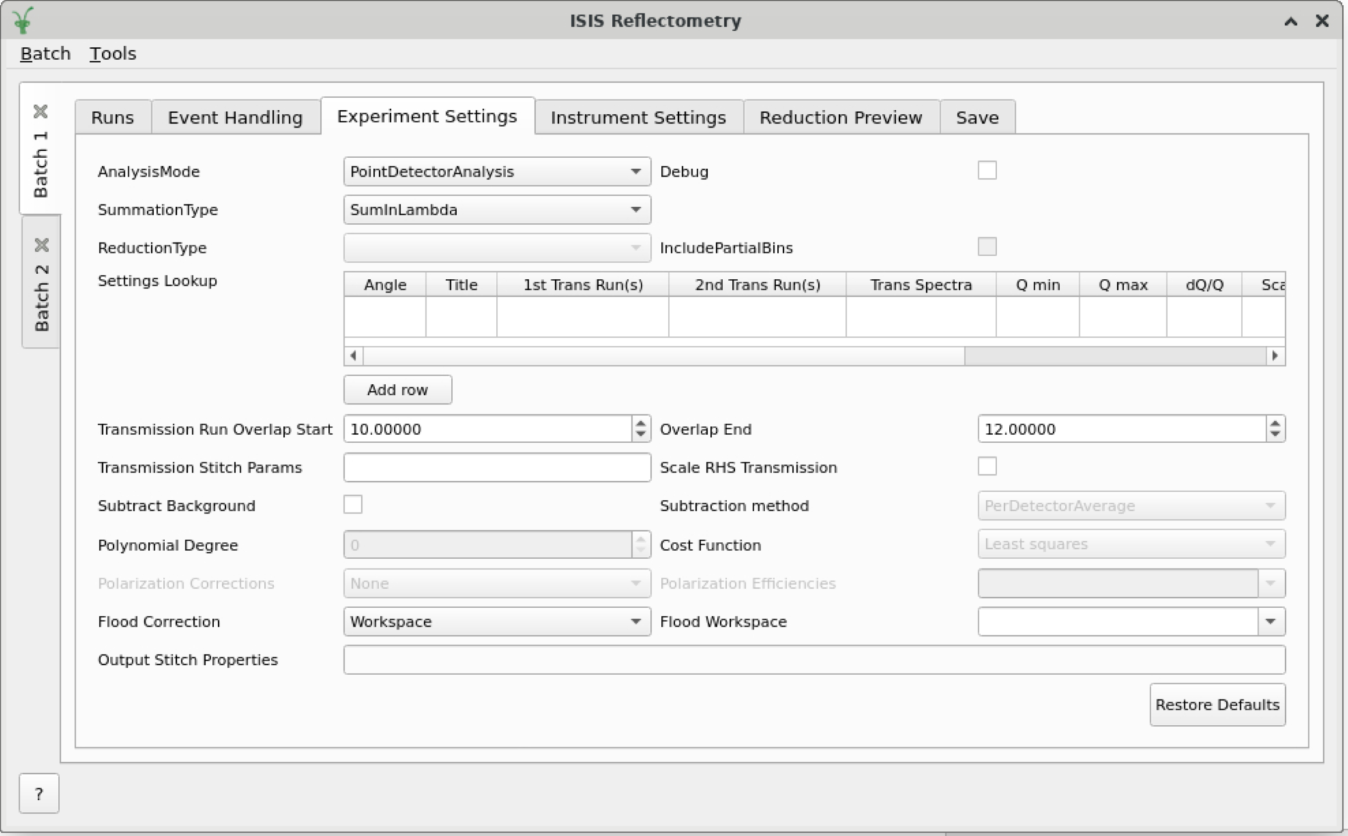The experiment settings tab