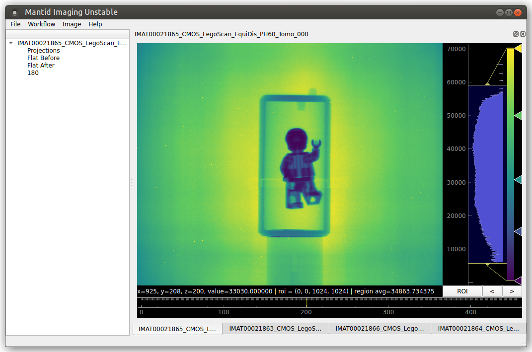 Mantid Imaging User interface showing lego man dataset