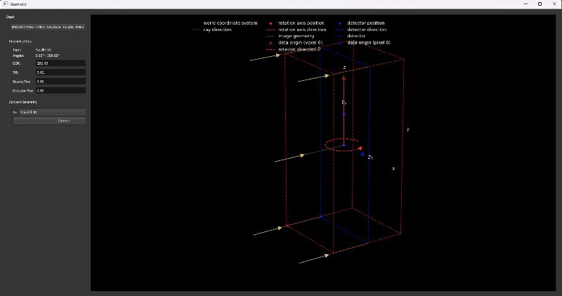 Geometry window displaying cone beam correction